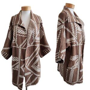 Marla Wynne Pattered Oversized Open Front Collared Longline Cardigan Sweater S